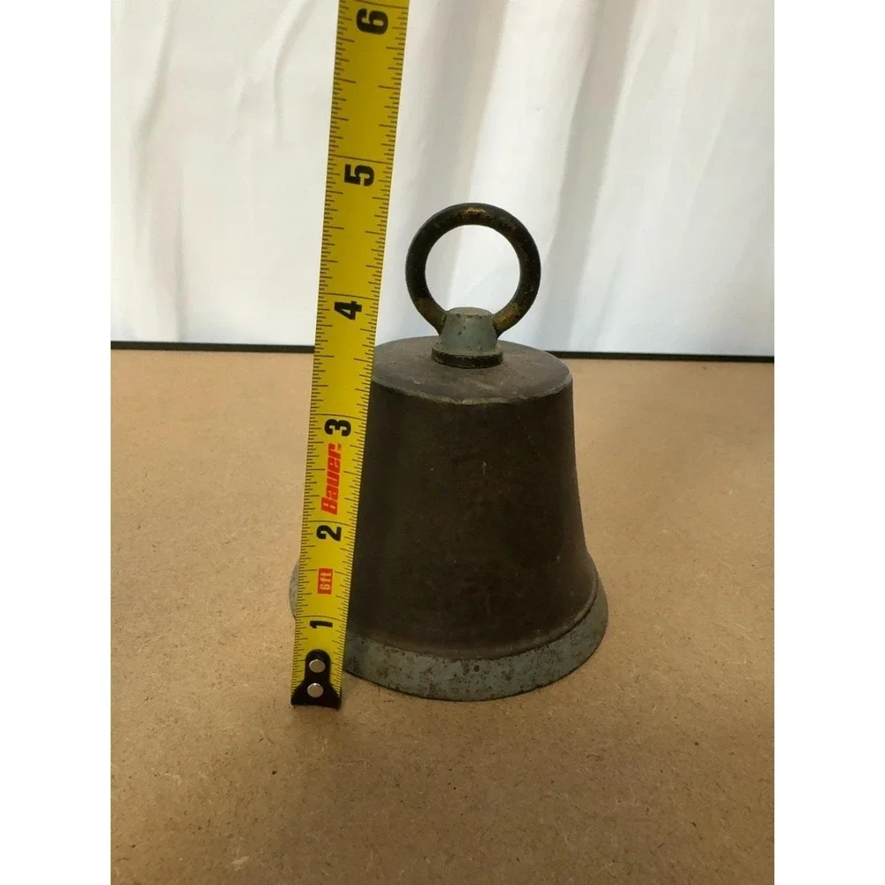 Antique Cast Iron Signal Call Bell Rotating Ring Handle Original Clapper 4.25
